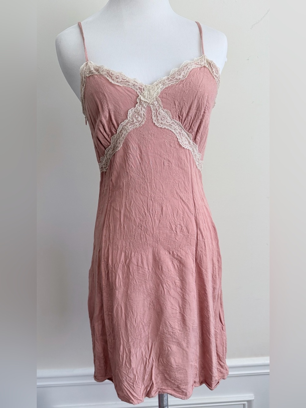 8 birdies Blush Pink Lace Trim babydoll slip Dress